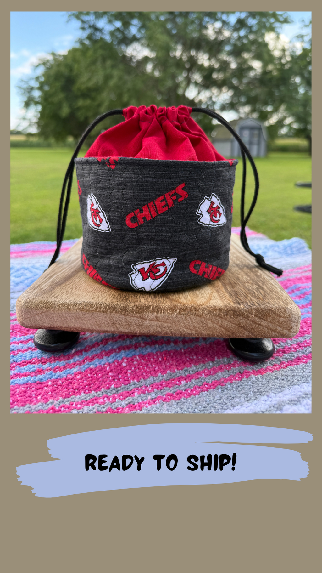 Ready to Ship - Kansas City Chiefs inspired Quilted Yarn Cup in black fabric!