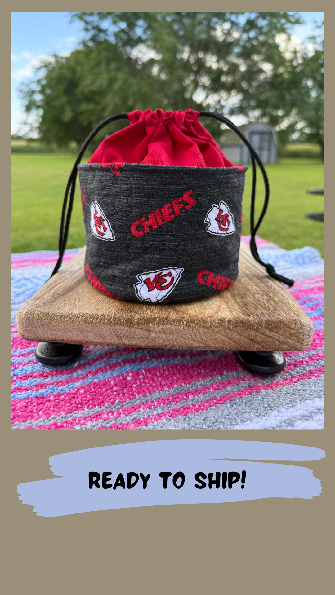 Ready to Ship - Kansas City Chiefs inspired Quilted Yarn Cup in black fabric!