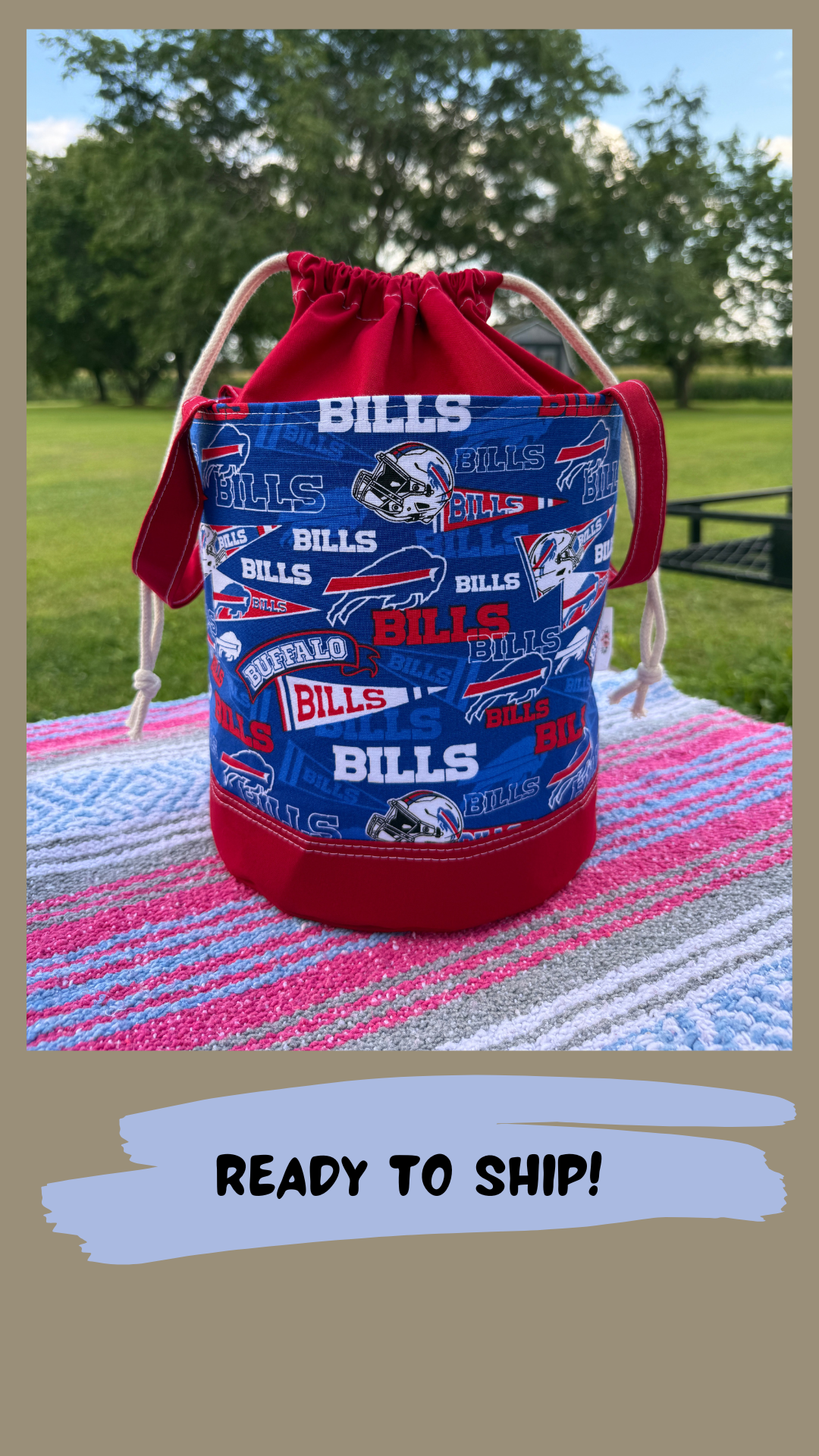 Ready to Ship - Buffalo Bills inspired Large Bucket with drawstring closure!