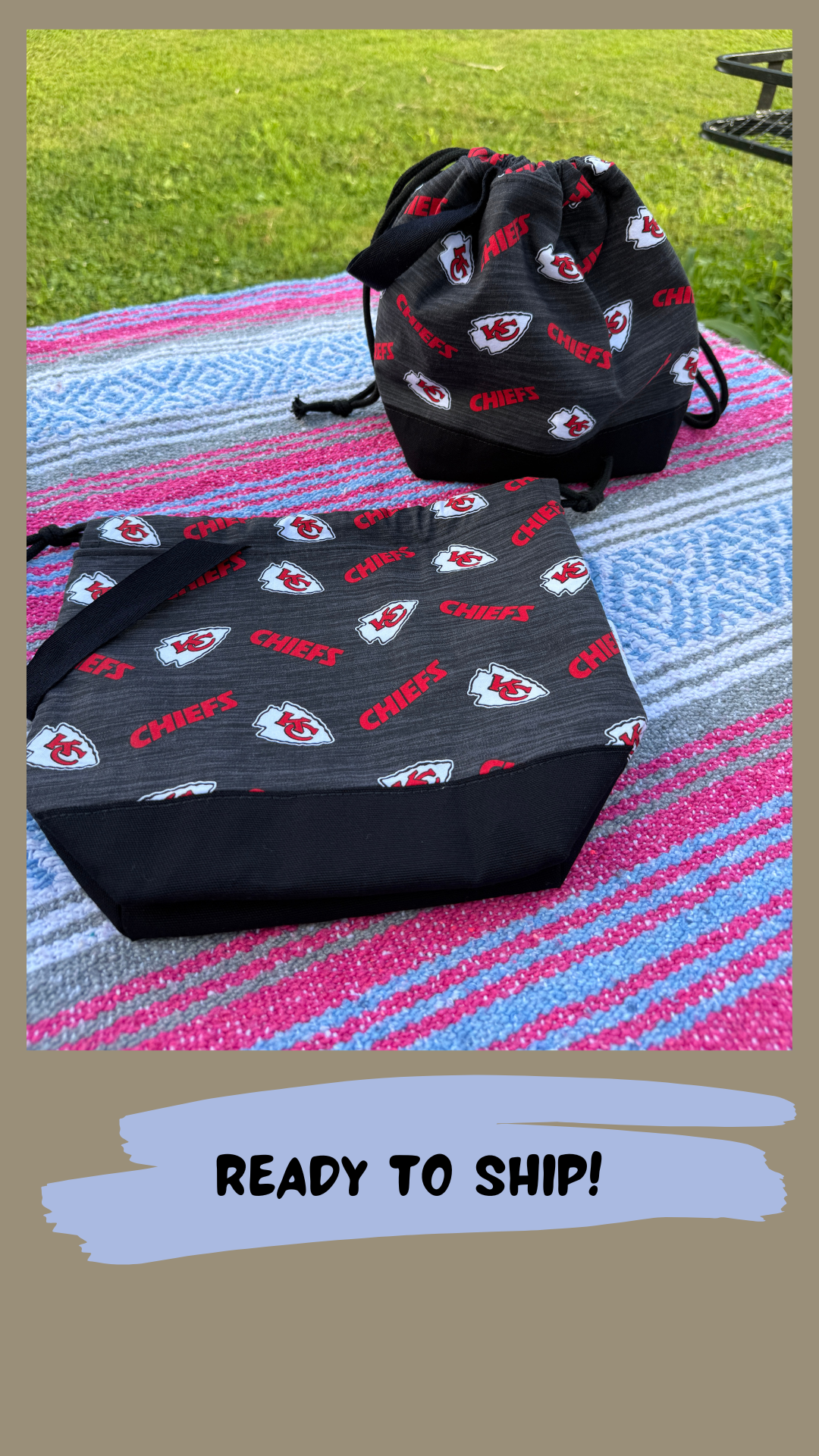 Ready to Ship - Kansas City Chiefs inspired drawstring bag in black!