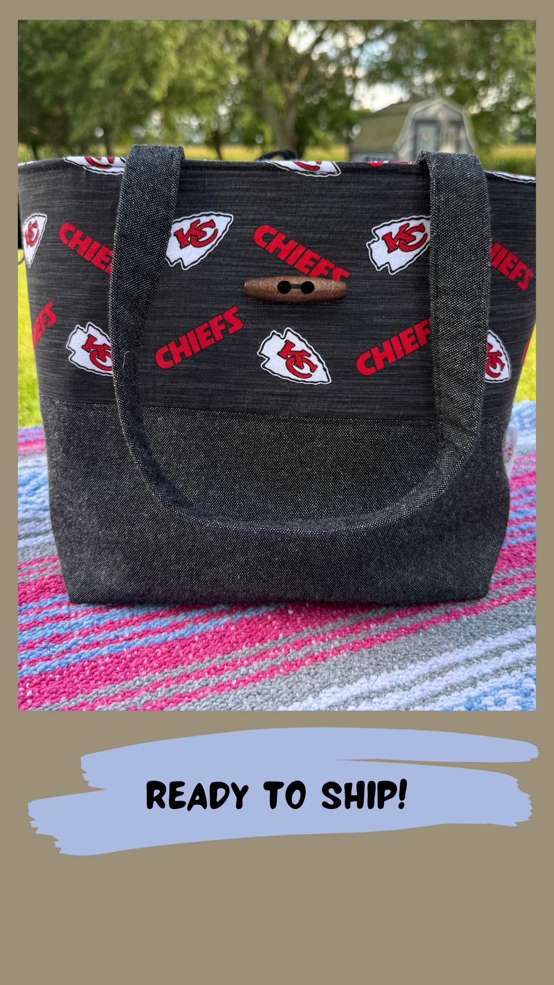 Ready to Ship - Kansas City Chiefs in black fabric Mini-Everything Bag