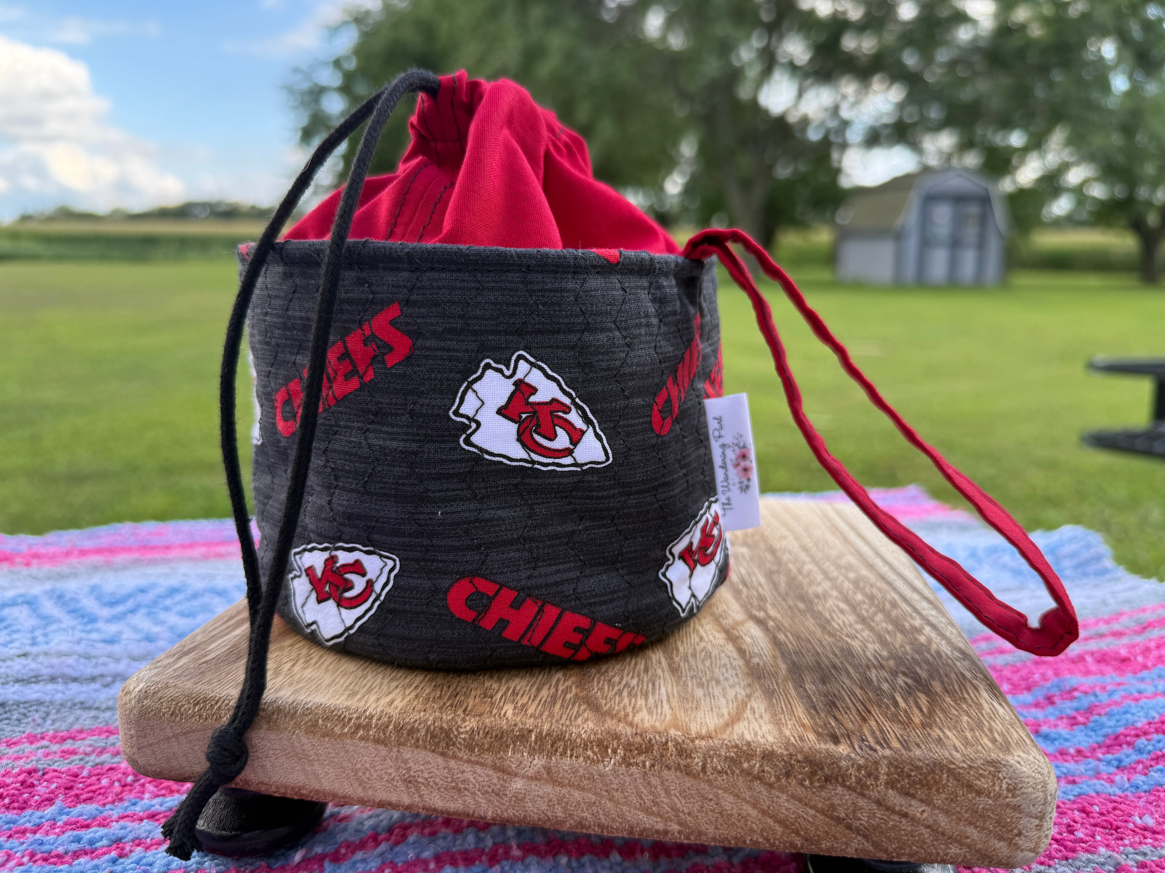 Ready to Ship - Kansas City Chiefs inspired Quilted Yarn Cup in black fabric!