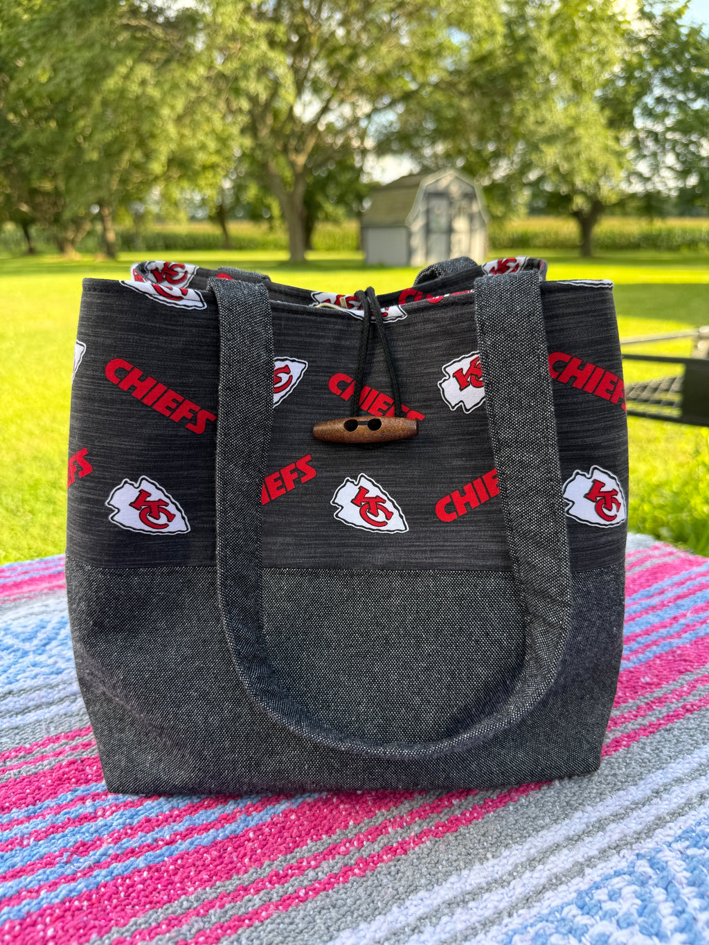 Ready to Ship - Kansas City Chiefs in black fabric Mini-Everything Bag
