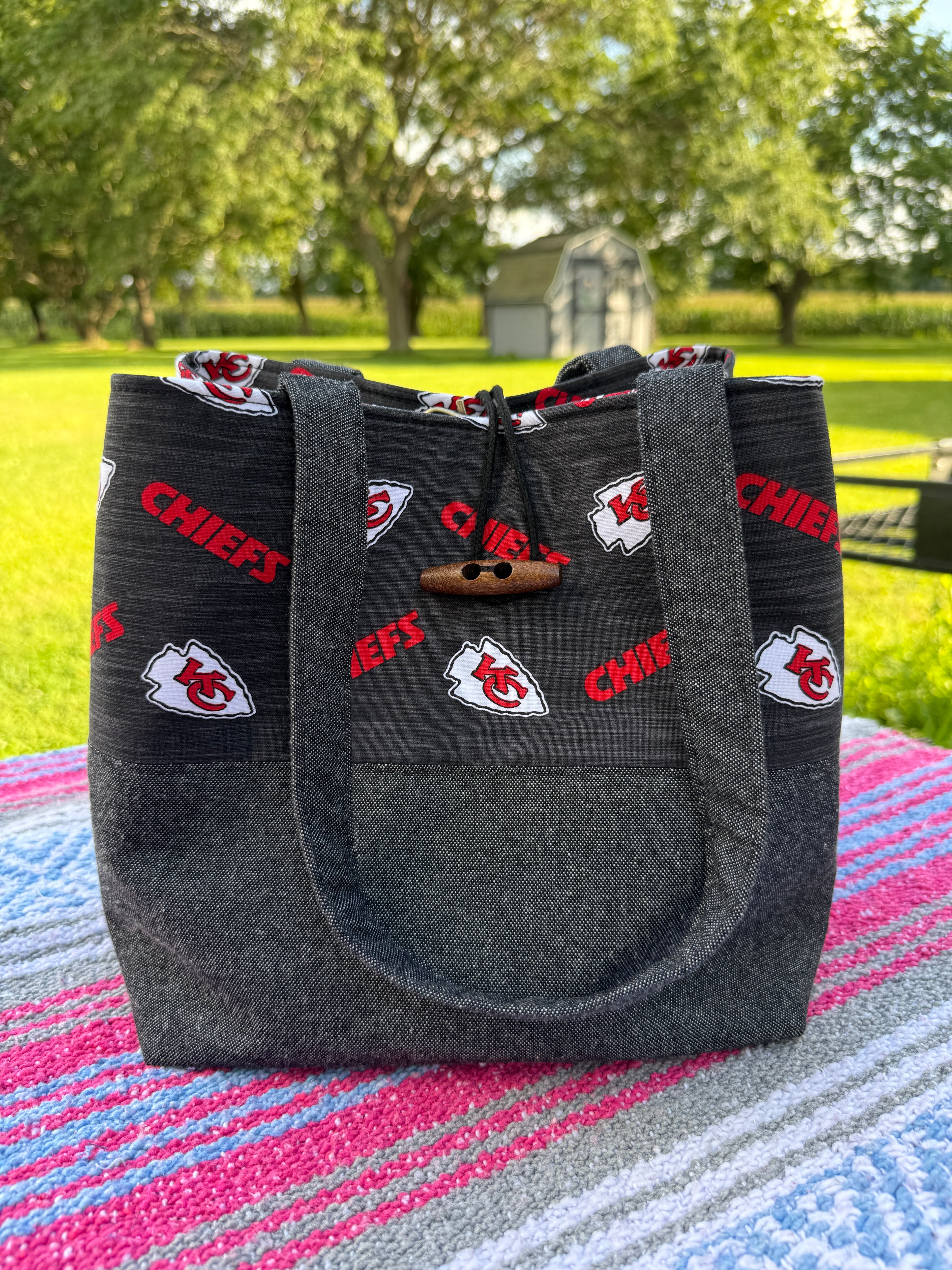 Ready to Ship - Kansas City Chiefs in black fabric Mini-Everything Bag